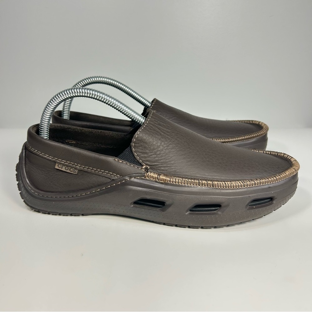 Crocs TideLine Sport Slip On Comfort Leather Loafers Shoe Brown; Mens 7 Womens 9